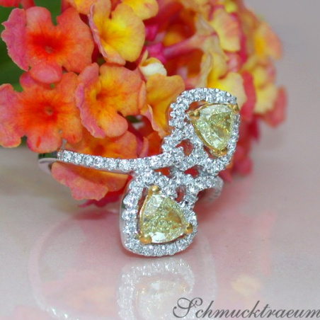 Feminine Diamond Heart Ring with Yellow Diamonds