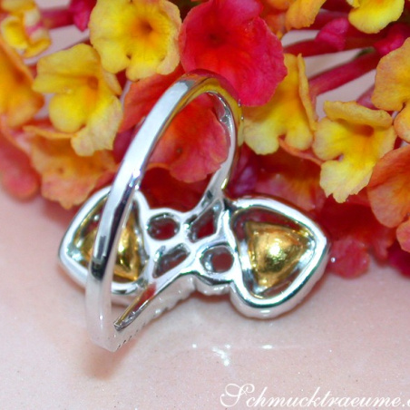 Feminine Diamond Heart Ring with Yellow Diamonds
