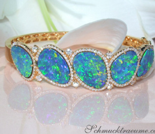 Stately Boulder Opal Bangle with Diamonds