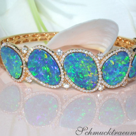Stately Boulder Opal Bangle with Diamonds