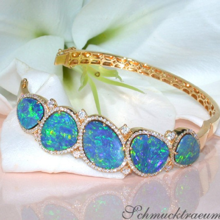 Stately Boulder Opal Bangle with Diamonds
