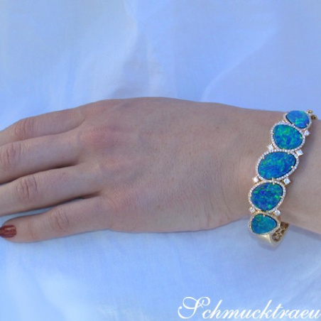 Stately Boulder Opal Bangle with Diamonds