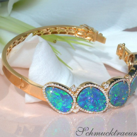 Stately Boulder Opal Bangle with Diamonds