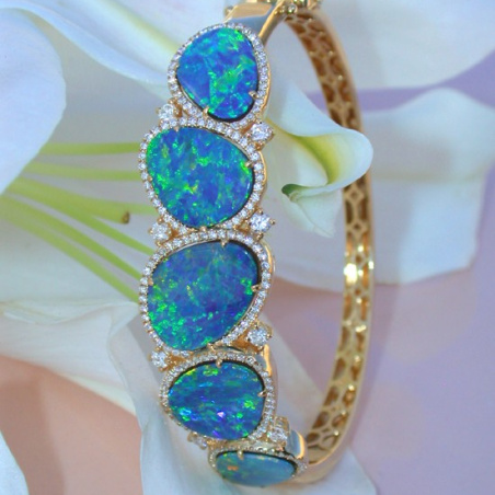 Stately Boulder Opal Bangle with Diamonds