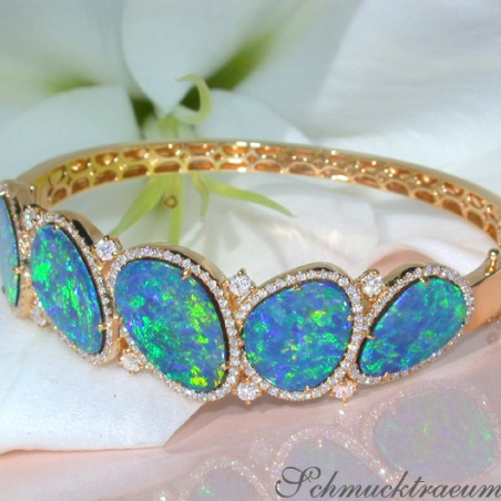 Stately Boulder Opal Bangle with Diamonds