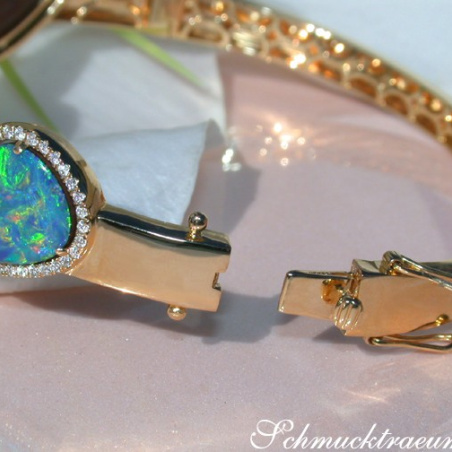 Stately Boulder Opal Bangle with Diamonds