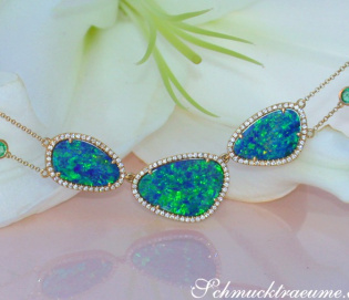 Precious Boulder Opal Necklace with Emeralds and Diamonds