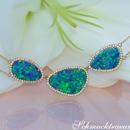 Precious Boulder Opal Necklace with Emeralds and Diamonds