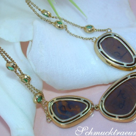 Precious Boulder Opal Necklace with Emeralds and Diamonds