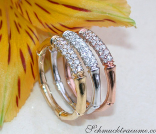 Three Bamboo Style Stackable Rings with Diamonds