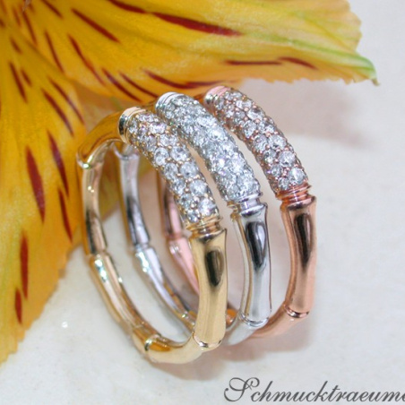 Three Bamboo Style Stackable Rings with Diamonds