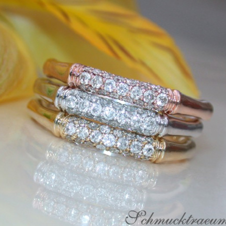 Three Bamboo Style Stackable Rings with Diamonds