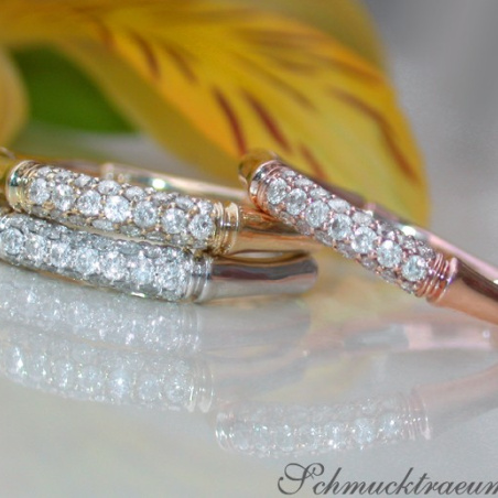 Three Bamboo Style Stackable Rings with Diamonds