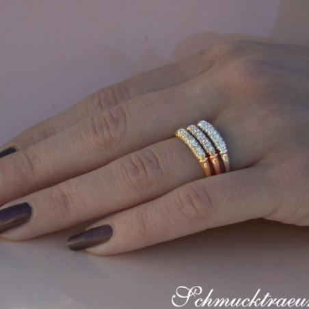 Three Bamboo Style Stackable Rings with Diamonds