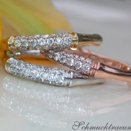 Three Bamboo Style Stackable Rings with Diamonds