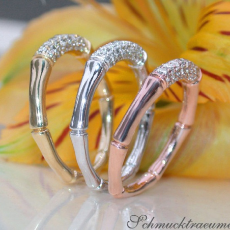 Three Bamboo Style Stackable Rings with Diamonds
