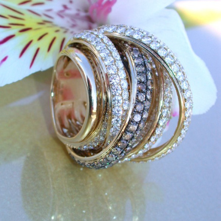 Multi Row Diamond Ring with Brown Diamonds of Stately Size