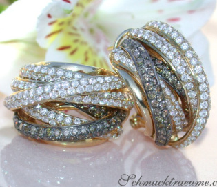 Multi Row Earrings with White & Brown Diamonds