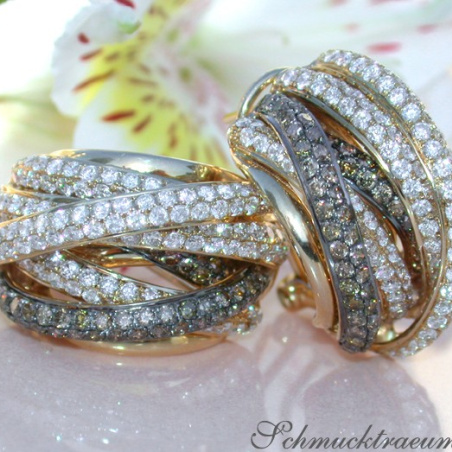 Multi Row Earrings with White & Brown Diamonds