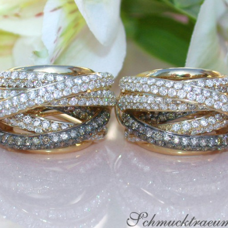 Multi Row Earrings with White & Brown Diamonds