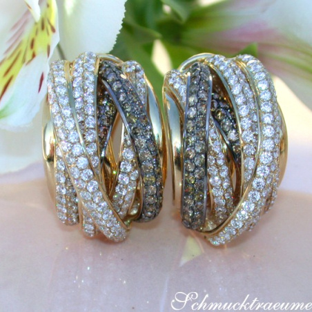 Multi Row Earrings with White & Brown Diamonds