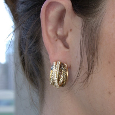 Multi Row Earrings with White & Brown Diamonds