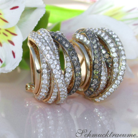 Multi Row Earrings with White & Brown Diamonds