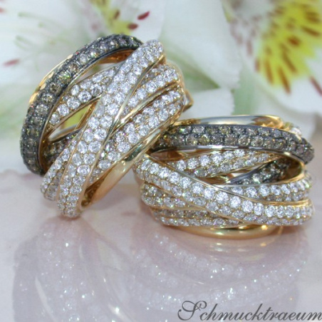 Multi Row Earrings with White & Brown Diamonds