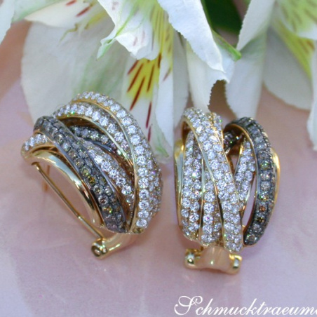 Multi Row Earrings with White & Brown Diamonds