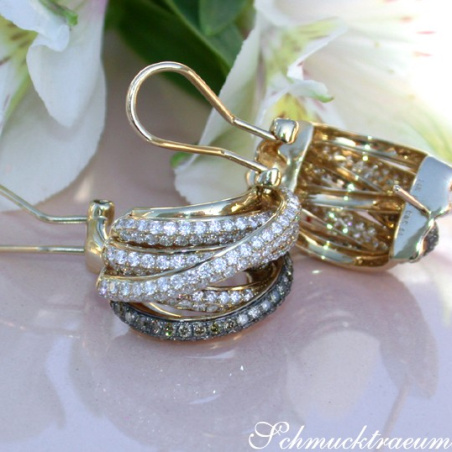 Multi Row Earrings with White & Brown Diamonds