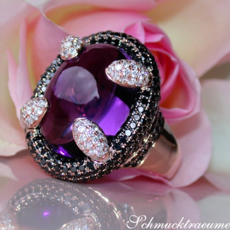 Amethyst Ring mit Brillanten und schwarzen Diamanten