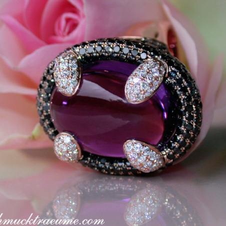 Amethyst Ring mit Brillanten und schwarzen Diamanten