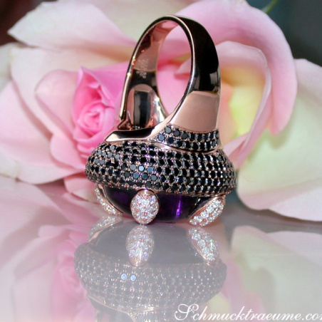 Amethyst Ring mit Brillanten und schwarzen Diamanten