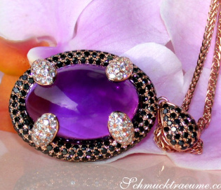 Unique Amethyst Pendant with Black and White Diamonds