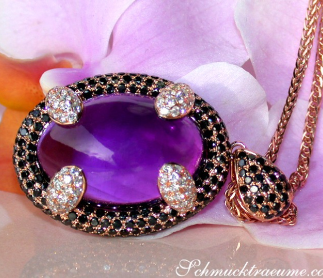 Unique Amethyst Pendant with Black and White Diamonds Unique Amethyst Pendant with Black and White Diamonds