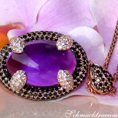 Unique Amethyst Pendant with Black and White Diamonds