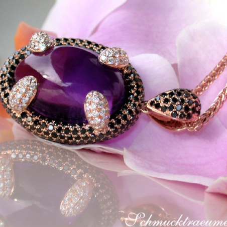 Unique Amethyst Pendant with Black and White Diamonds