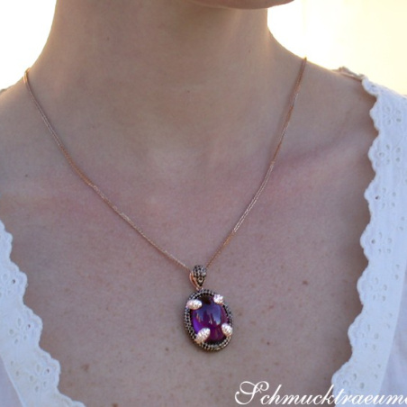 Unique Amethyst Pendant with Black and White Diamonds