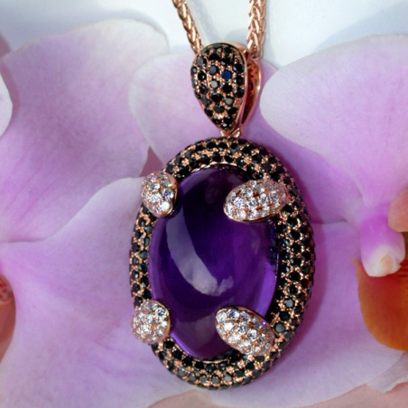 Unique Amethyst Pendant with Black and White Diamonds