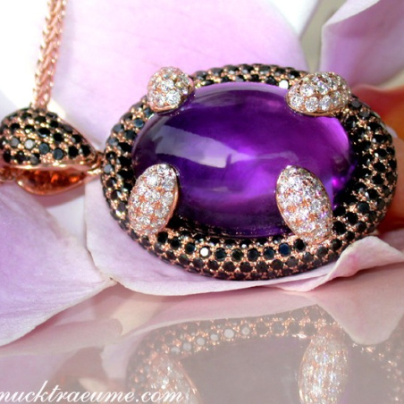 Unique Amethyst Pendant with Black and White Diamonds