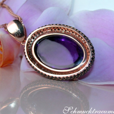Unique Amethyst Pendant with Black and White Diamonds