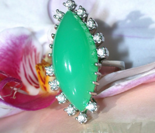 Terrific Chrysoprase Ring with Diamonds