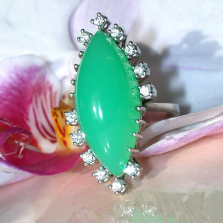 Terrific Chrysoprase Ring with Diamonds
