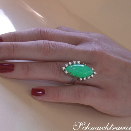 Terrific Chrysoprase Ring with Diamonds
