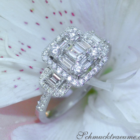Feminine Diamond Square Ring