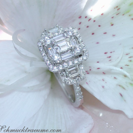 Feminine Diamond Square Ring
