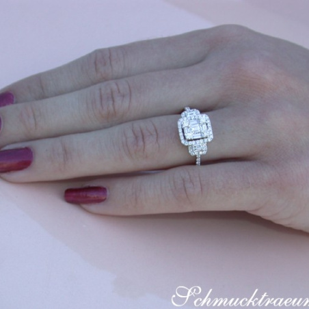 Feminine Diamond Square Ring