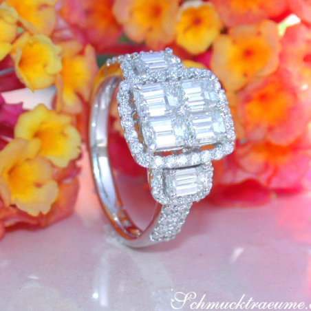 Tremendous Diamond Ring with Emerald Cut Diamonds