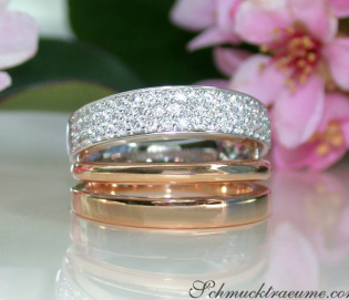 Pretty Multirow Diamond Ring in Rose & White Gold