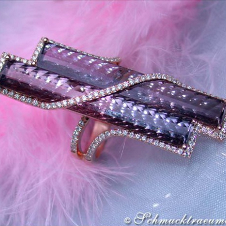 Striking Pink Tourmaline Ring with Diamonds